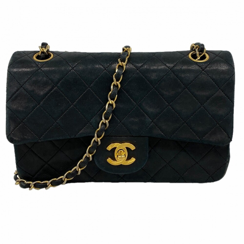 Chanel Matelassé Shoulder Bag, Double Flap, Chain, Lambskin, Black, Women's